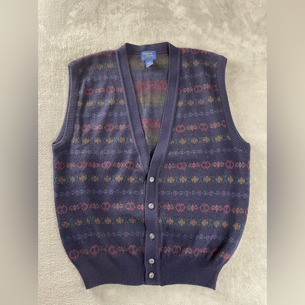 Cambridge Classics Mervyns Men’s L Knit Button Front Cardigan Vest Blue Italian